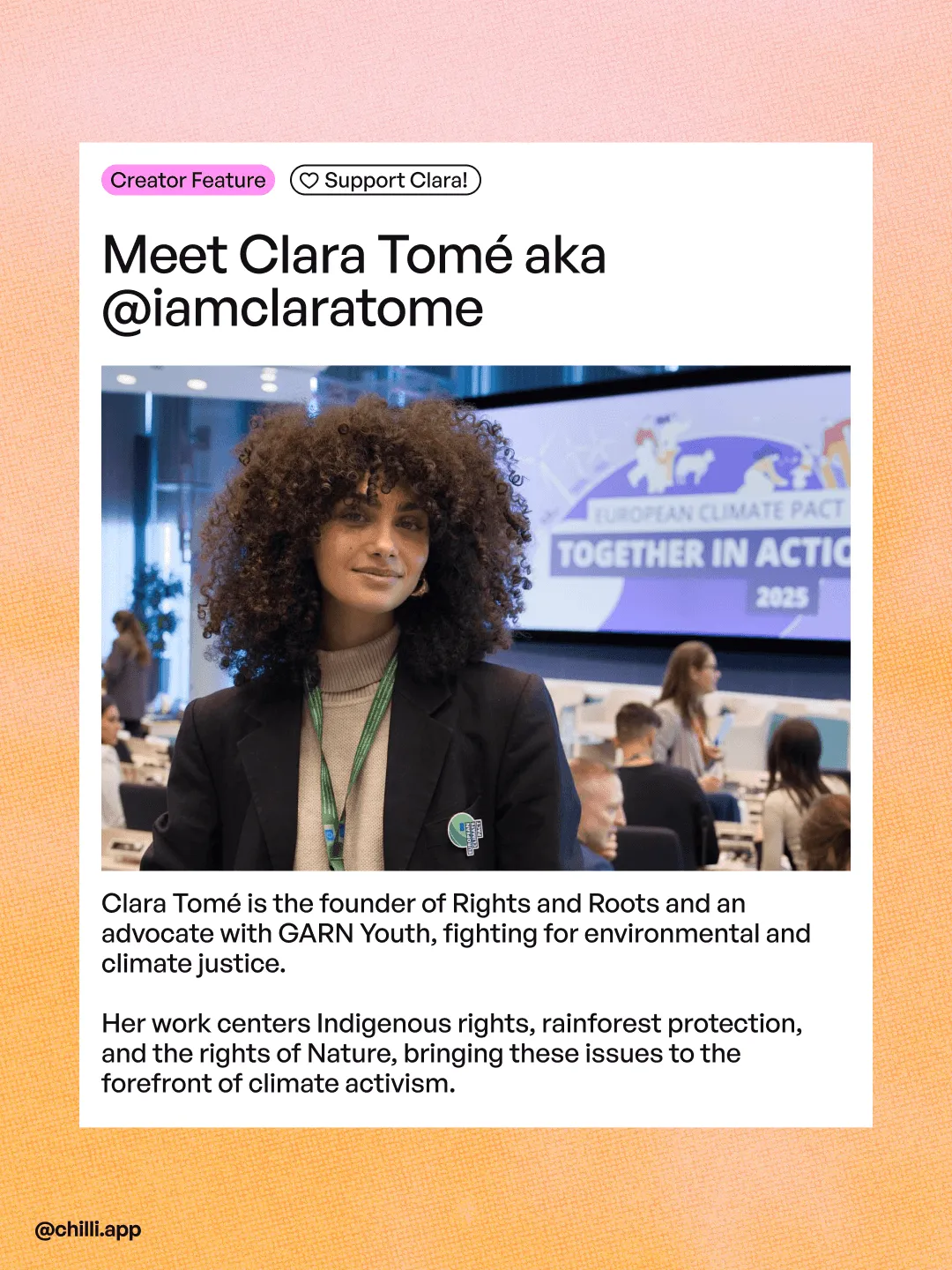 chilli Instagram creator feature: meet Clara Tomé aka @iamclaratome, founder of Rights and Roots