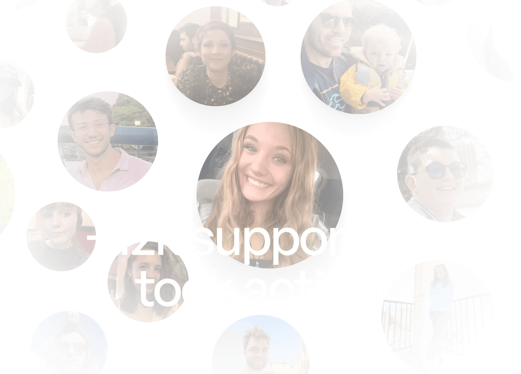 Supporter avatars around the line "+12k supporters took action"